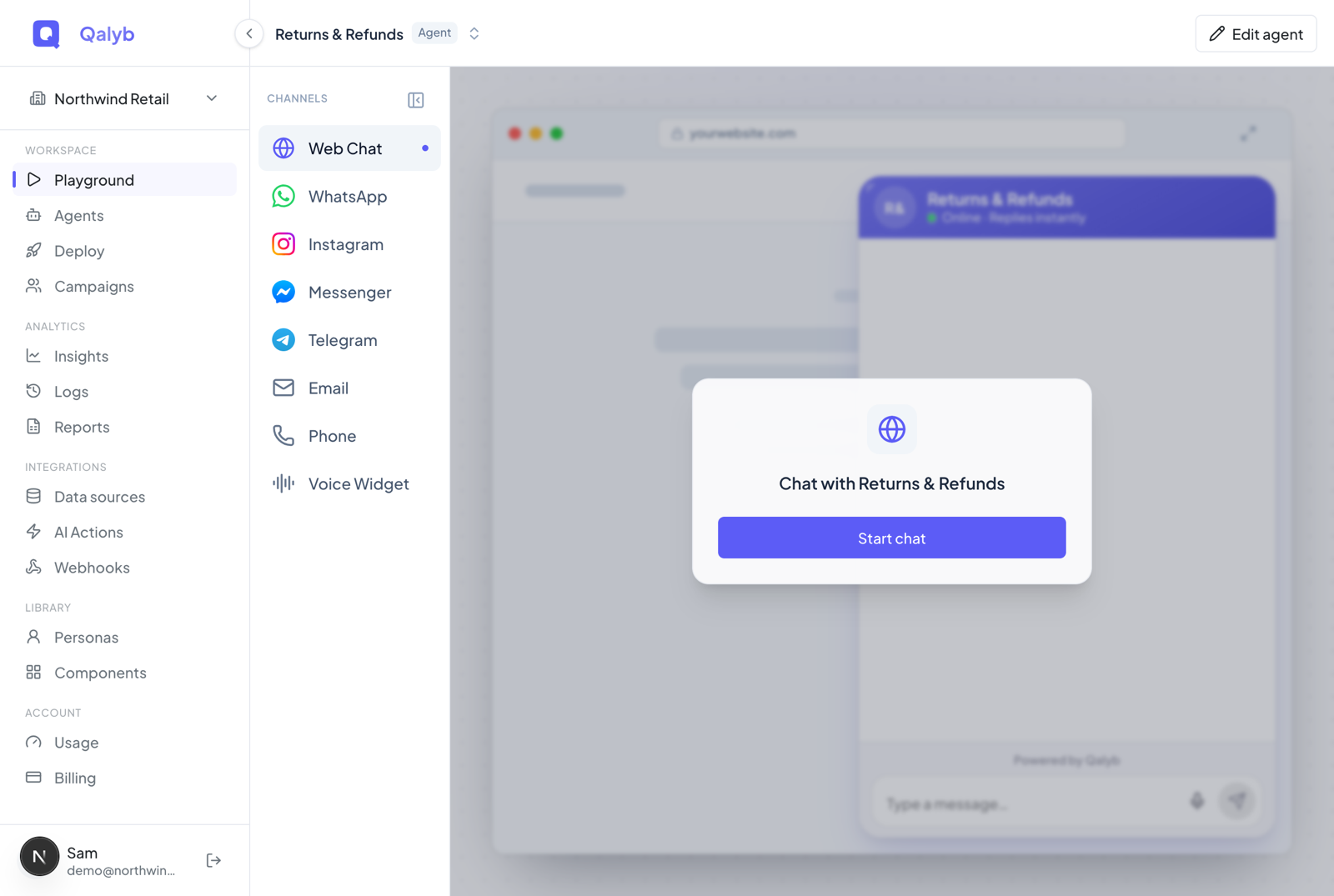 Screenshot: the Set up the conversation variables gate, with required fields marked and a Start chat button